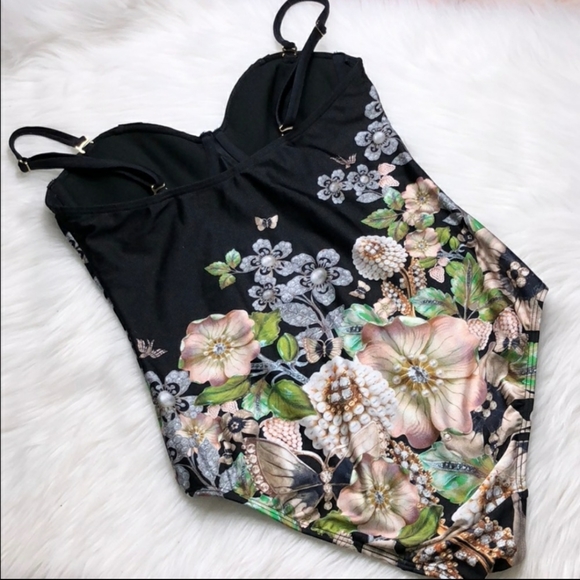 TED BAKER LONDON BLACK FLORAL PEARL PRINT SWMSUIT - Picture 3 of 5